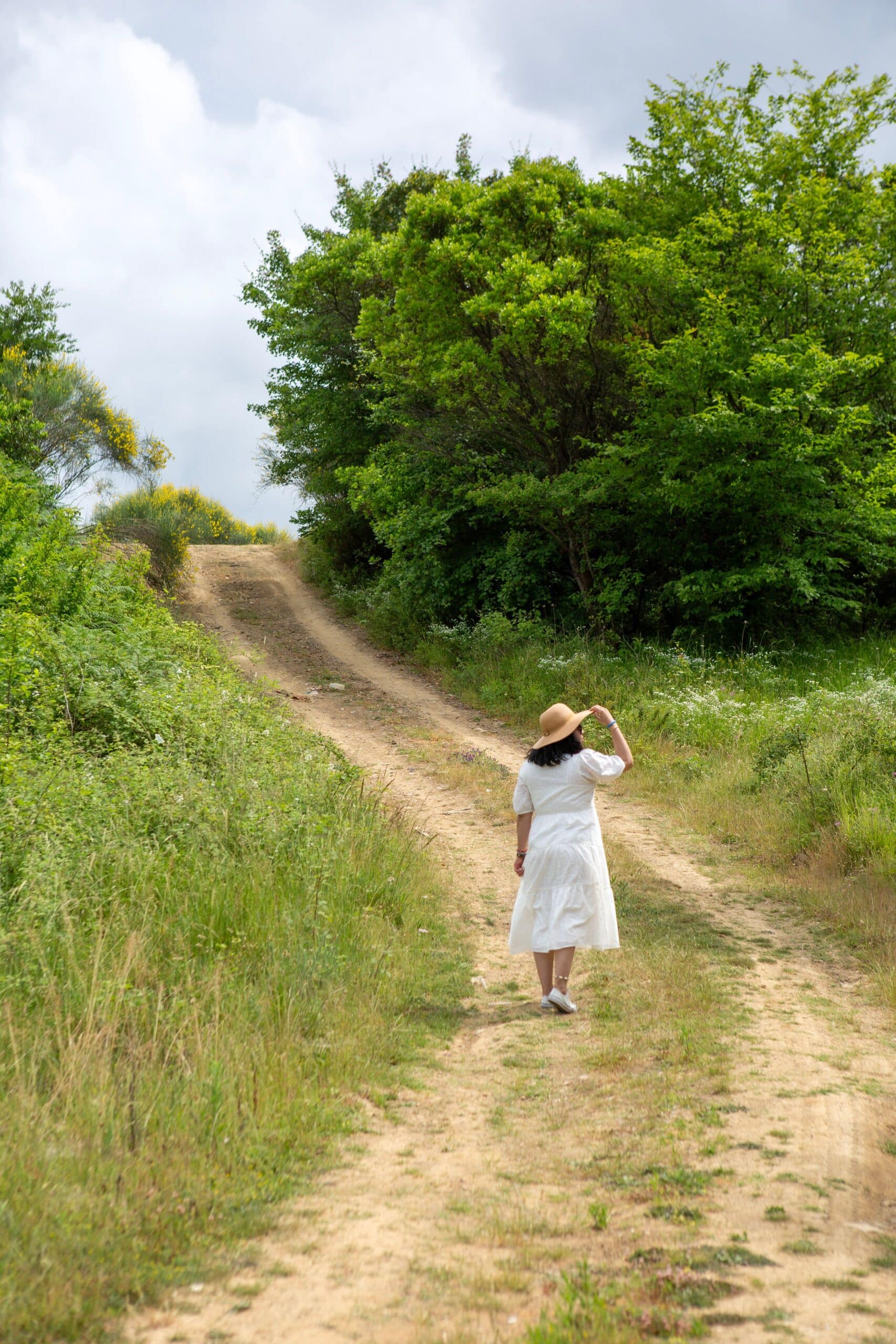 Woman walking a path through lush greenery, representing a fresh start on a second career