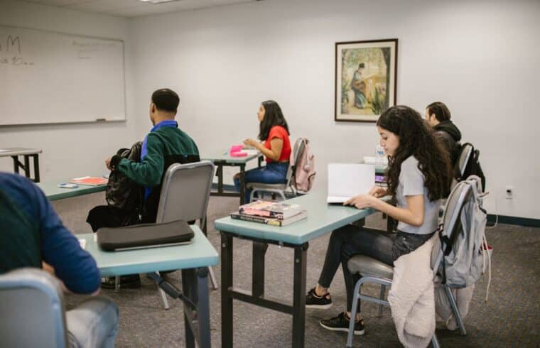 Adult students in a community college classroom