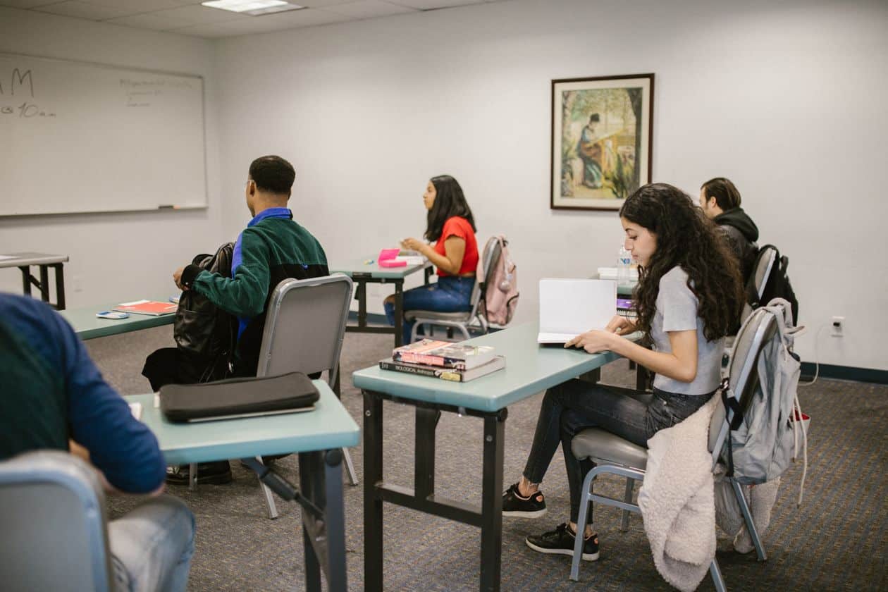 Adult students in a community college classroom