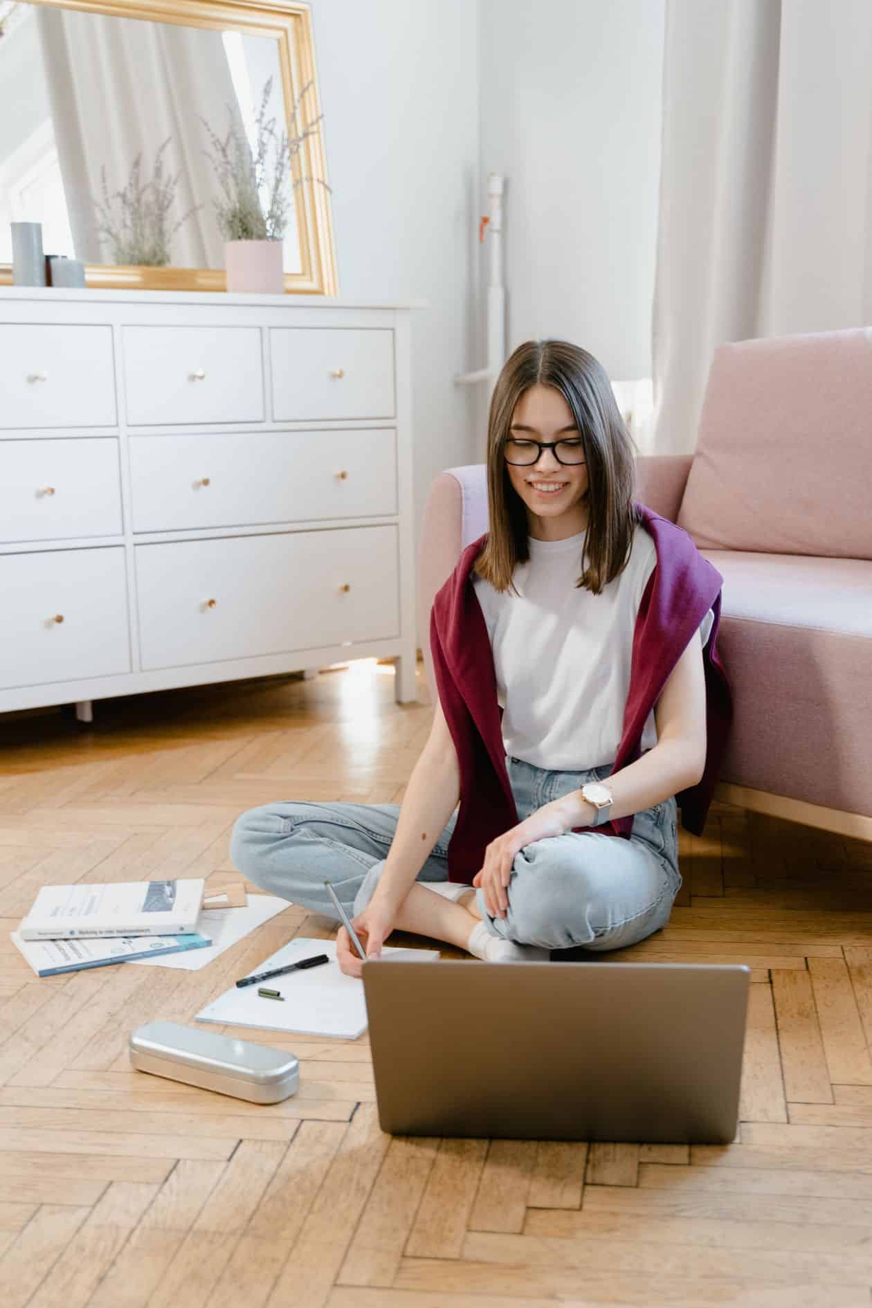 Woman taking an online class as part of a career change